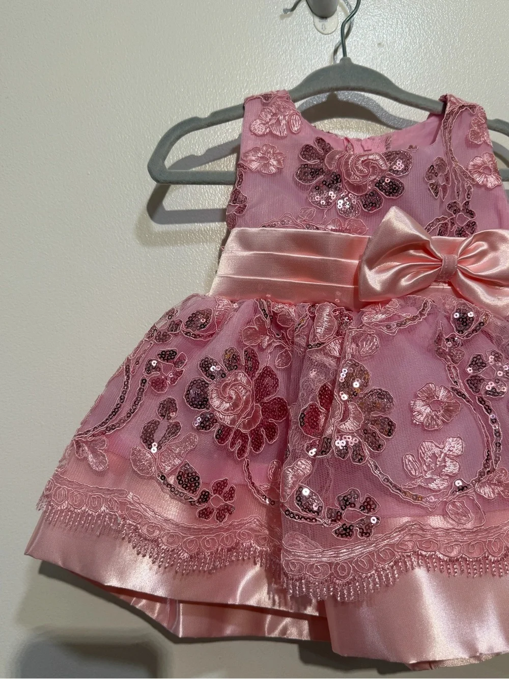 SHANIL Baby Girl Pink Sequin Floral Special Occasion Dress + Headband 3m